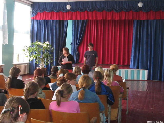 At the Dzerzhinsk Internot (home to 60 +/-) orphans, Erin give her presentation on health care to the young 'ladies'.