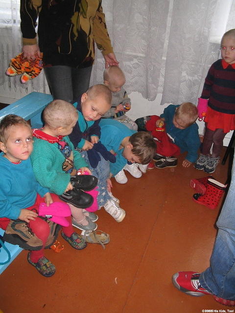 The little ones with their new shoes.