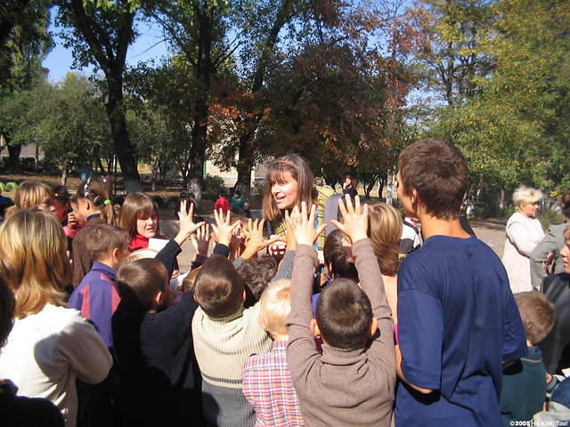 Peggy is swarmed by the kids!