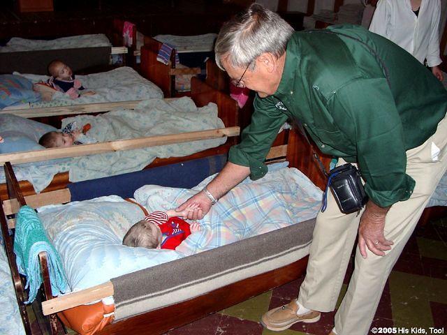 Walter visits with a child.