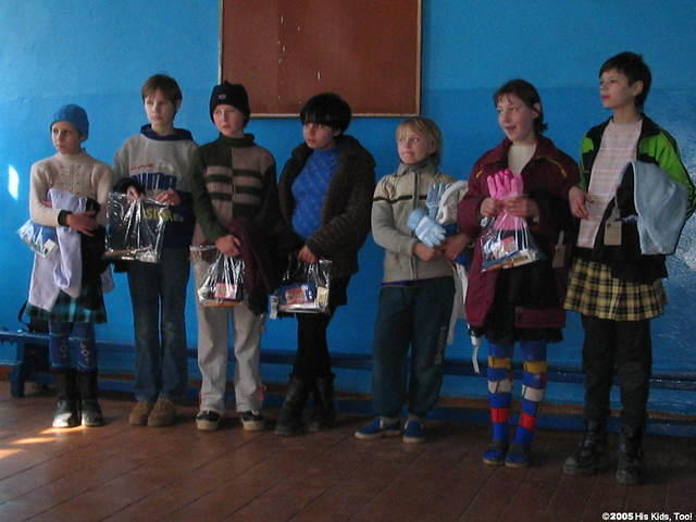 Middle school girls received clothing and personal care bags.