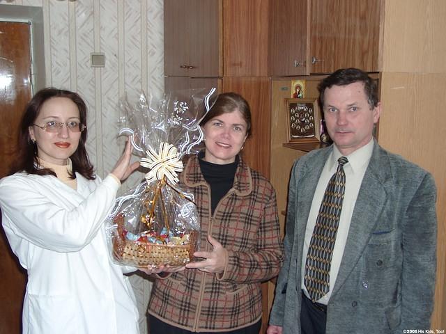 Mental Hospital Director and his assistant presented the wonderful basket of goodies to His Kids, Too! with thanks for our conti