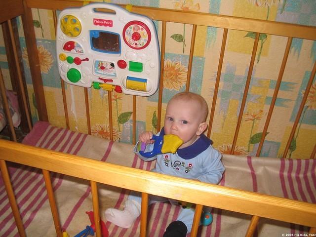 This little one enjoys the new toy, clothing, and 'busy box', thanks Kennette N.