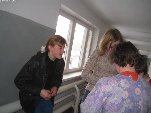 We had some jewelry and items for the young ladies, and here, Dasha and Peggy pass items out.