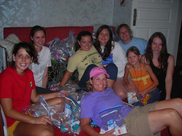 Sunday night was spent putting together personal care bags.