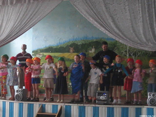 At the end of the week, each class has an opportunity to show us their 'talent'.  Each class usually has a skit from the Bible,