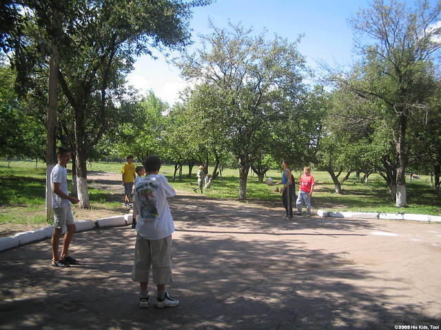 Each day, the kids were afforded several times outside to play.  Here the boys have a 'mean' game of 2x frisbee.