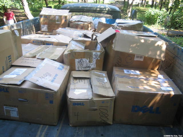 Our first task was to deliver the boxes of aide to the internot.