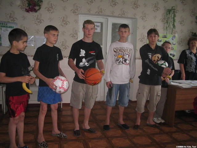 The older boys were happy to have some sports equipment.