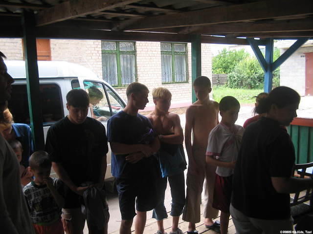 The older boys waiting patiently for their turn.