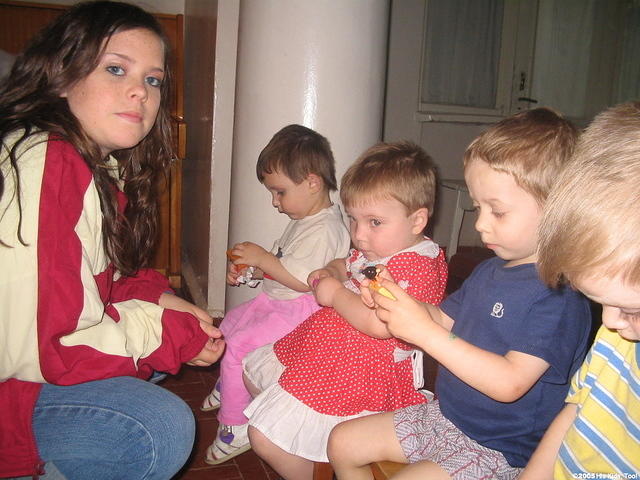 Lydia F. interacts with the kids.