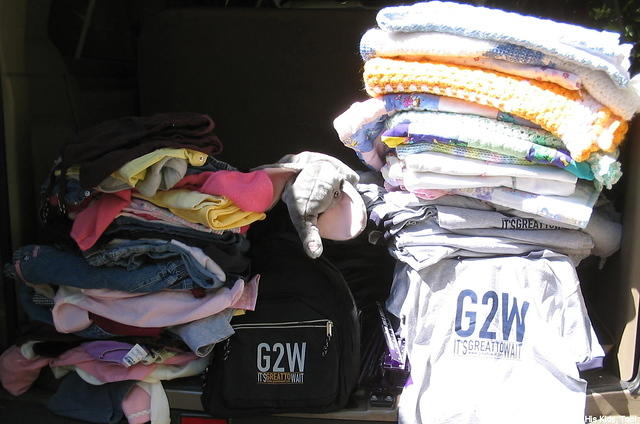 Thank you Jenn and Mark S. of Milton, for these generous donation of 30 more backpacks, wonderful t-shirts (G2W, Great To Wait),