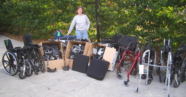 Special thanks to Option Care of Tallahassee, FL  for their generous donation of wheelchairs, walkers and wheelchair parts.  Man
