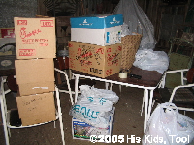 Just a few of the many, many boxes of clothing, shoes, baby supplies, blankets, gathered from the South Trail Church of Christ.