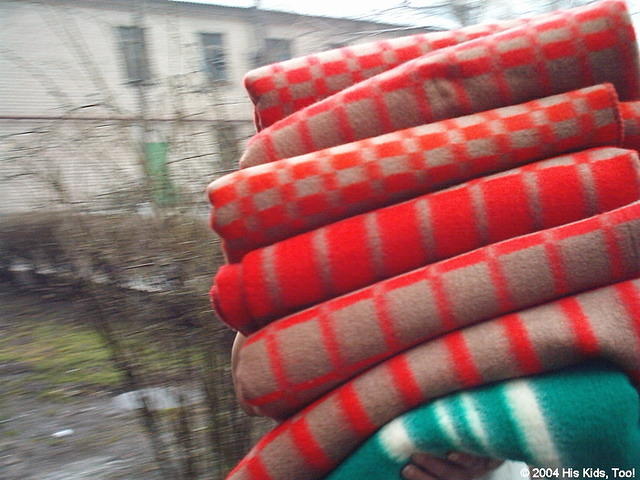 Blankets, purchased in Ukraine for $15.00 each.