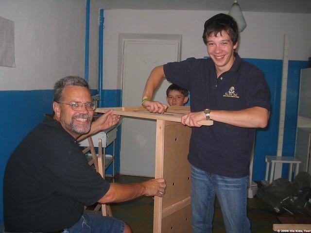 Rich and Vanya work on the cribs.
