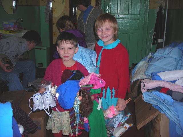 They could hardly hold all their goodies!  Thanks to Raa Middle school for the clothing and Barbies!