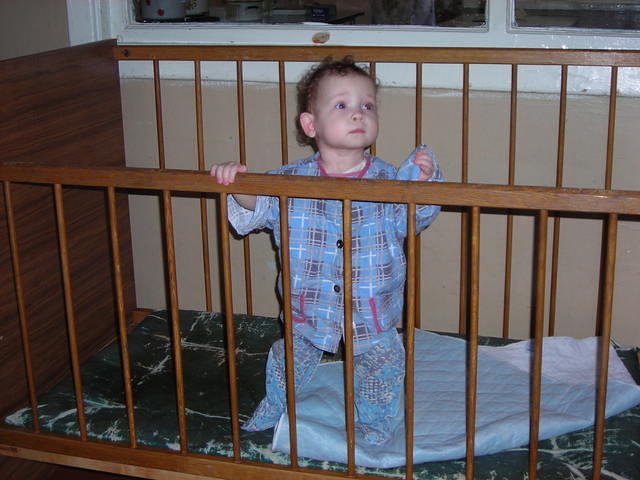 He is anxiously awaiting his turn for new clothing.