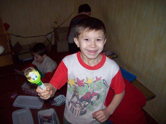 This little guy loved this new toy which was in his box.