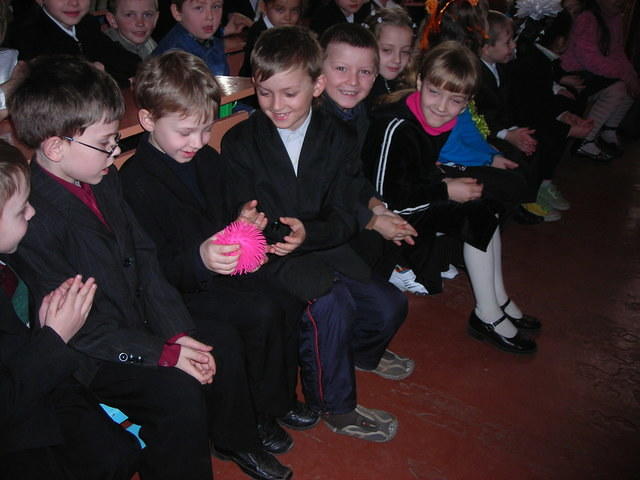 Kids enjoy holding the 'germ' ball...