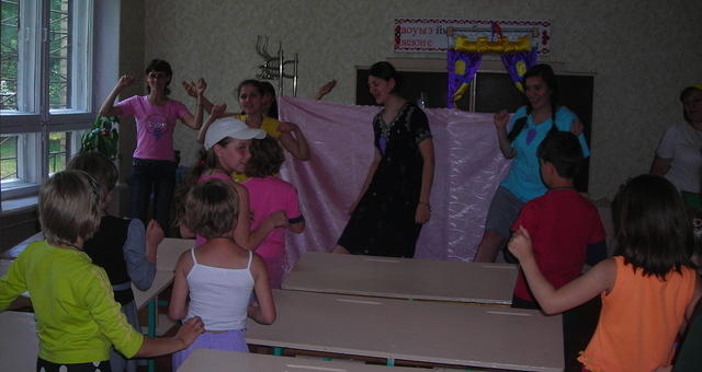 With puppets and music together, the local Ukrainians played a vital role in teaching Christian songs to the children.