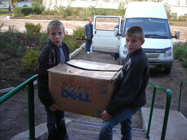 Later boys helped carry in boxes...