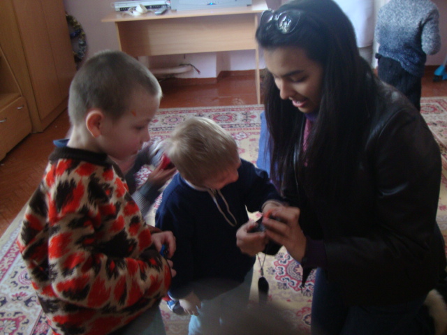 Cassie enjoys playing with the kids.