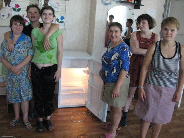 The girls are excited about their new refridgerator