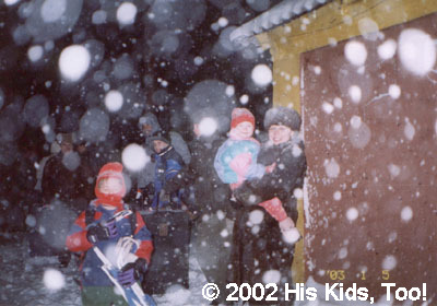 At the train station, it had snowed all day. (Alla is being held by our friend, Larissa)