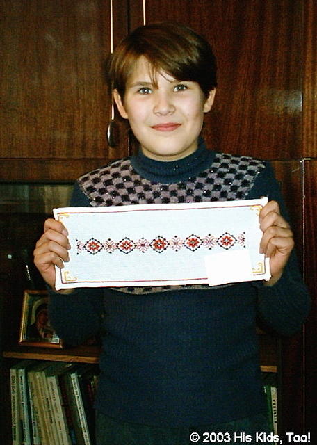 Sasha worked very digently on this wonderful piece of needlepoint.