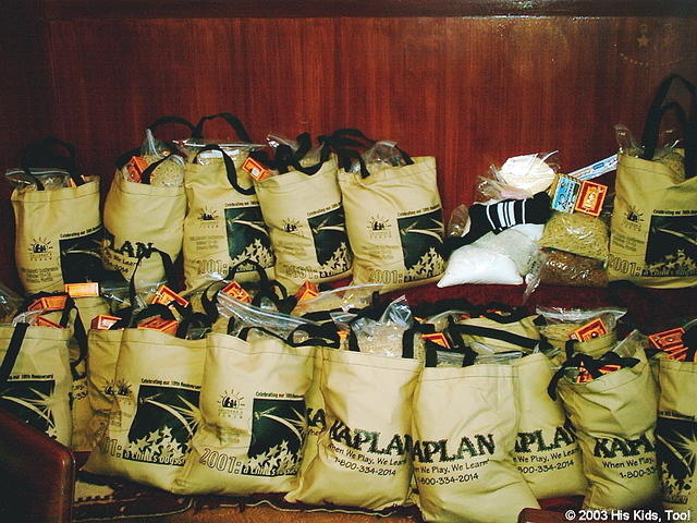 The filed bags, ready for distribution.