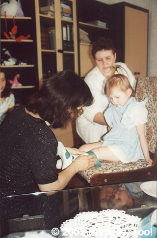 Being fitted with her new prosthetics
