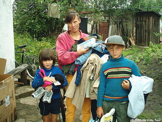 The faily of 5 (2 stayed home), were in need of clothing.