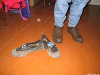 His old shoes, and his new shoes. Quite a difference.