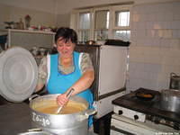 The cook was happy to show us the tasty food she is preparing for the 70 residents.