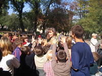Peggy is swarmed by the kids!