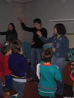 Masha, Dasha and Vanya, teach the children a new song about 'Father Abraham.'