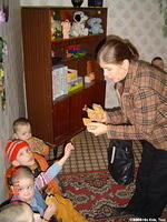 Teresa passes out cookies.