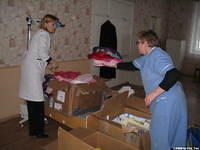 Workers sort through all the donations.