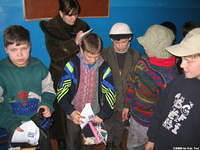 Some of the boys with their items, and personal care bags.