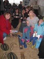 Erin helps with shoes.
