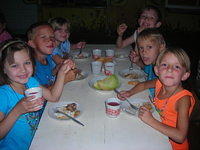 Children were fed breakfast and lunch.