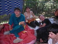 It was a HOT summer day, so the ladies enjoyed their bananas and cookies on the balcony.