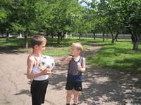 These younger boys decide what they want to do for play time.