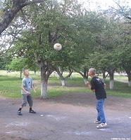 These 2 boys were remarkable, palying soccer with their heads.
