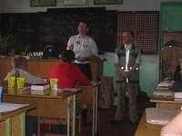 Tommy  (Valdosta, GA)  and Sasha present a lesson on the importance of teethbrushing, and then distributed toothbrushes, paste a