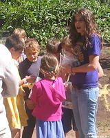 Haley starts to pass out personal care bags.