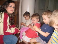 Lydia F. interacts with the kids.