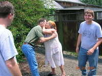 This lady was so happy to see the group she kissed Ray!