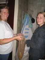 Kristy and Anna seperate macaroni.